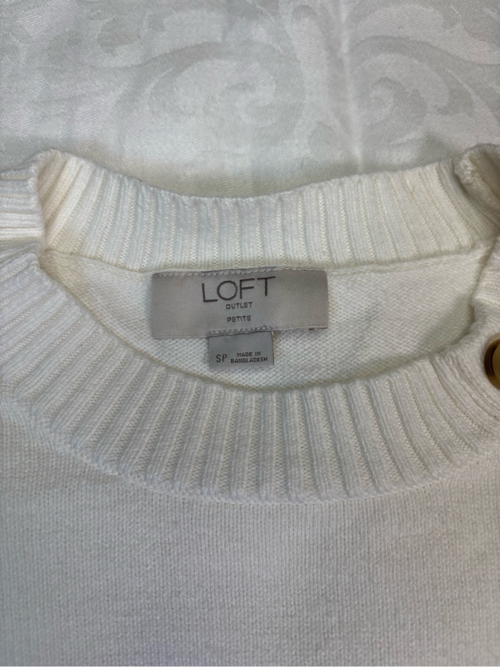 LOFT Petite Sweater Women SP Ivory Cream Button Shoulder Cotton Blend Pullover - Picture 4 of 7